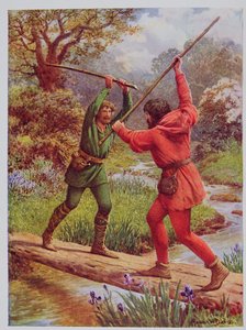 Kampen mellem Robin Hood og Little John, illustration fra 