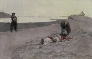Døde mænd fortæller ingen historier, 1899 (olie på lærred en grisaille) af Howard Pyle