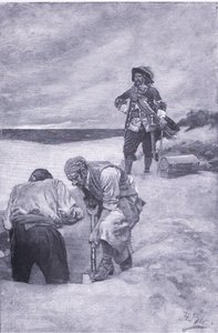 Kidd at Gardiners Island, fra Howard Pyles Book of Pirates udgivet af Harper & Bros, 1921 af Howard Pyle