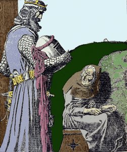 Kong Arthur (Artus) og heksen. Illustration af Howard Pyle (1853 - 1911), amerikansk illustrator.