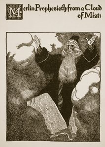 Merlin profeterer fra en sky af tåge, illustration fra 