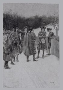 Paul Revere bringer nyheder til Sullivan, indgraveret af F.H. Wellington, illustration fra 
