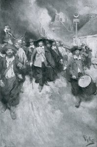 The Burning of Jamestown, 1676, illustration fra 