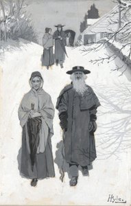 The Dunkers - Going to Meeting, tegning af en illustration udgivet i Harper af Howard Pyle