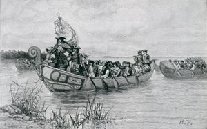 The Landing of Cadillac, illustration fra 