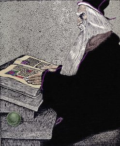 Tryllekunstneren Merlin. Illustration af Howard Pyle (1853 - 1911), amerikansk tegneserieskaber, til "The Story of King Arthur and His Knights" af Howard Pyle