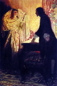 Mødet med kaptajn Keiths datter. Illustration fra "Book of pirates Buccaneers and Marooners of the Spanish Main" af Howard Pyle (1853-1911), amerikansk illustrator af Howard Pyle