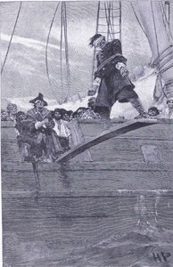 Walking the plank, fra Howard Pyles Book of Pirates udgivet af Harper & Bros, 1921 af Howard Pyle