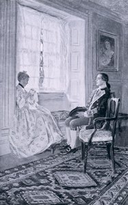 Washington og Mary Philipse, illustration fra "Colonel Washington" af Woodrow Wilson, udgivet i Harper