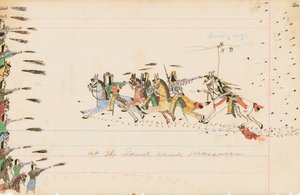 Ved Sand Creek Massacre, 1874-75 (pen, blæk og wc på hovedbogspapir)
