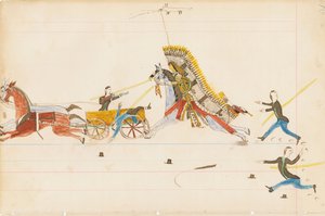 Howling Wolf Fighting Soldiers, 1874-75 (pen, blæk og wc på hovedbogspapir)