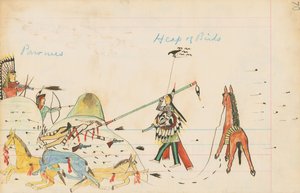 Pawnees and Heap of Birds, 1874-75 (pen, blæk og wc på hovedbogspapir)