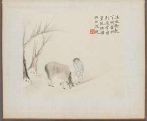 Album med landskabsmalerier, der illustrerer gamle digte: En mand og en hest ved en strøm af Hua Yan