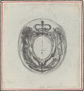 Armorial Cartouche med Krone og Swags af Hubert Francois Gravelot
