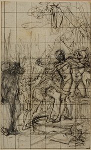 Forstørret studie til en illustration i Tacitus "Tiberius, or The Six First Books of the Annals", Book 1, Vol. 1 af Hubert Francois Gravelot