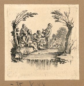 Print, En gruppe børn drikker af Hubert Francois Gravelot