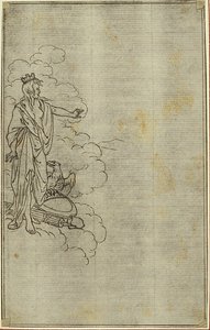 Studie til Lucains "La Pharsale", Canto I, stående kvindefigur med krone af Hubert Francois Gravelot