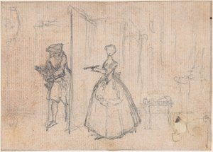 Studie til «At bedrage hendes onkel», ætset vignet i «Sange i operaen Flora» af Hubert Francois Gravelot