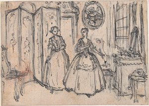 Studie til «Om vogterens magt», ætset vignet i «Sange i operaen Flora» af Hubert Francois Gravelot