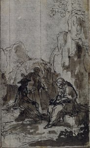 Studie til vignet i Abbé Dinouarts "Vie du Venerable don Juan de Palafox", s. 391 af Hubert Francois Gravelot