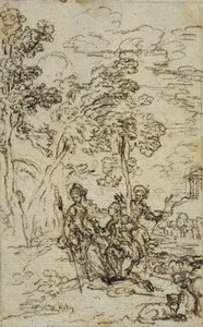 Studie til vignet i Fontenelles (attr.) "Les Amours de Mirtil", Canto III af Hubert Francois Gravelot