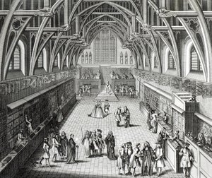 Westminster Hall, The First Day of Term, A Satirical Poem, 1797 graveret af C.Mosley af Hubert Francois Gravelot