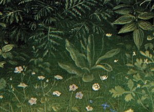 Detalje af tilbedelsen af det mystiske lam, fra midterpanelet på Gent-altertavlen (olie på panel) af Hubert & Jan van (1390 1441) Eyck