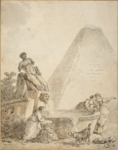 En romersk Capriccio med Gaius Cestius-pyramiden af Hubert Robert