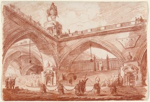 Arkitektonisk fantasi med en triumfbro, ca. 1760 (rødkridt på papir)