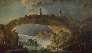 Bro over vandfaldet af Hubert Robert
