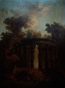 Capriccio af en fontæne i en cirkulær søjlegang af Hubert Robert