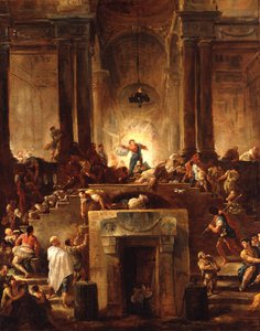 Kristus driver pengevekslere ud af templet af Hubert Robert