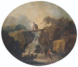 Fransk: Landskab af et vandfald med en bro af Hubert Robert