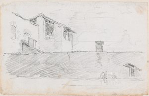 Husplader bag en væg af Hubert Robert