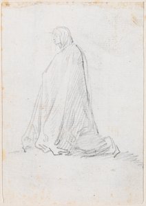 Knælende figur i en hættekåbe [verso] af Hubert Robert