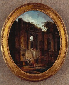 Landskab med ruiner (olie på lærred) af Hubert Robert