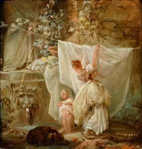 Vaskekone og barn af Hubert Robert