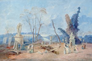 Versailles grønne tæppe (gouache & wc på papir) af Hubert Robert