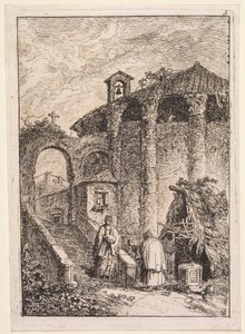 Aftener i Rom: Det gamle tempel af Hubert Robert
