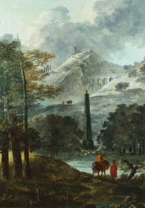 Bjerget landskab med en obelisk (olie på lærred) af Hubert Robert