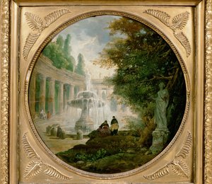 Park med springvand (olie på træ) af Hubert Robert