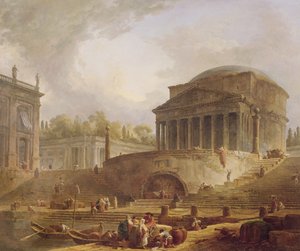 Porto di Ripetta i Rom, med Pantheon, arkitektonisk tableau, 1766 af Hubert Robert