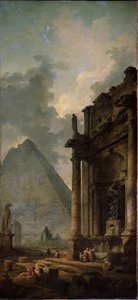 Ruiner med pyramide. Maleri af Hubert Robert (1733-1808), olie på lærred af Hubert Robert
