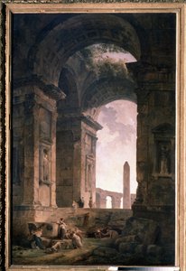 Ruiner med en obelisk. Maleri af Hubert Robert (1733-1808), olie på lærred af Hubert Robert