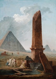 Farandole midt i egyptiske monumenter af Hubert Robert
