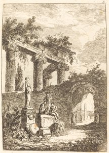 Statuen før ruinerne af Hubert Robert