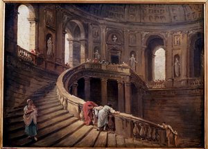 Den roterende trappe af Palazzo Farnese a Caprarola maleri af Hubert Robert (1733-1808) 1700-tallet søn. 0,24x0,33 m af Hubert Robert