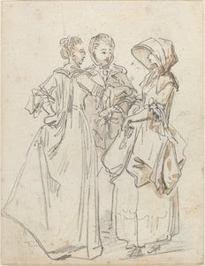 Tre damer chatter af Hubert Robert