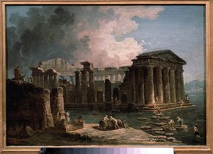 Et tempel omgivet af vand. Maleri af Hubert Robert (1733-1808), olie på lærred, ca. 1780, fransk kunst. State A. Pushkin Museum of Fine Arts, Moskva. af Hubert Robert