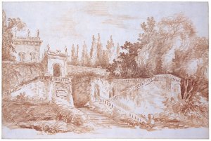 Udsigt over haven ved Villa Mattei af Hubert Robert